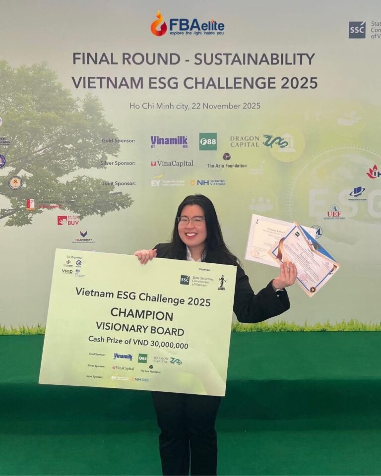Congratulations to Student Ngo Phuong Linh and Team FTUnity on Winning the Vietnam ESG Challenge 2025 Championship!