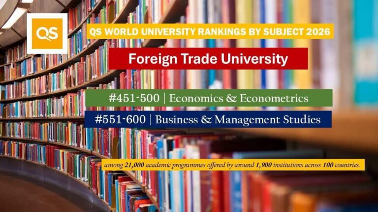 Foreign Trade University Ranked in QS World University Rankings by Subject 2026 in Economics & Econometrics and Business & Management